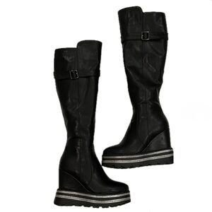 New Women’s Platform Knee High Boots | 8 | black & silver